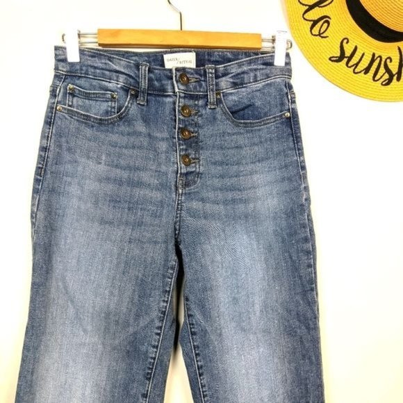 Daily Ritual Straight Leg Cropped Jeans 25 Button Fly Raw Hem Cutoff - Picture 6 of 13